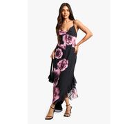 Boohoo Large Floral Chiffon Corset Maxi Dress In Black black 10