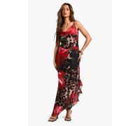 boohoo Women's Leopard Floral Mix Chiffon Corset Maxi Dress | Size: 12