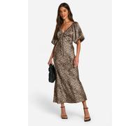 Boohoo Leopard Puff Sleeve Midaxi Dress In Brown brown 10