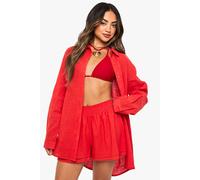 Boohoo Linen Flippy Beach Short In Red red S