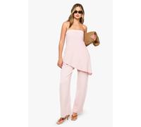 Boohoo Linen Look Asymmetric Bandeau & Wide Leg Trouser Co-Ord In Pastel Pink pastel pink 8