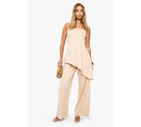 Boohoo Linen Look Asymmetric Bandeau & Wide Leg Trouser Co-Ord In Stone stone 6