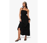 Boohoo Linen Look Bandeau Midaxi Dress In Black black 8
