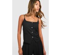 Boohoo Linen Look Contrast Button Waistcoat In Black black 6