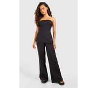 Boohoo Linen Look Longline Bandeau & Wide Leg Trousers In Black black 14