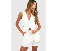 Boohoo Linen Look Open Back Longline Waistcoat In Natural Beige natural beige 6