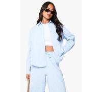 Boohoo Linen Look Oversized Shirt In Powder Blue powder blue 12