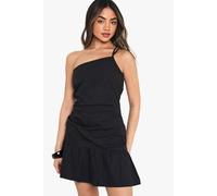 Boohoo Linen Look Ruched Mini Dress In Black black 14