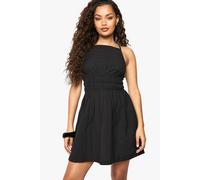 boohoo Women's Linen Look Ruched Mini Dress in Black | Size: 18