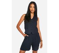 Boohoo Linen Look Seam Detail Tailored Waistcoat In Black black M