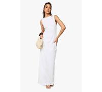 Boohoo Linen Look Slash Neck Maxi Dress In White white 8