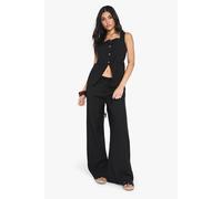 Boohoo Linen Look Square Neck Waistcoat And Tailored Wide Leg Trousers Co-Ord In Black black 8
