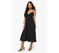 Boohoo Linen Look Strappy Cami Maxi Dress In Black black 12