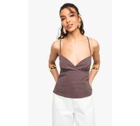 Boohoo Linen Look Strappy Corset Top In Chocolate chocolate 16