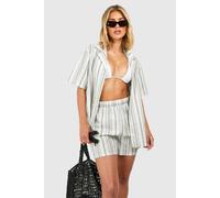 Boohoo Linen Look Stripe Beach Shorts In White white M