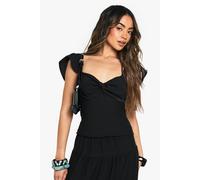 Boohoo Linen Look Twist Detail Cami Top In Black black 6
