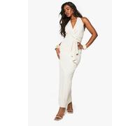 Boohoo Linen Look Twist Neck Halterneck Maxi Dress In Natural natural 10