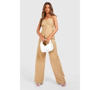 Boohoo Linen Look Wide Leg Trousers In Camel camel 14