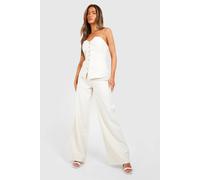 Boohoo Linen Look Wide Leg Trousers In Cream cream 14