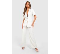 Boohoo Linen Look Wide Leg Trousers In Natural Beige natural beige 6