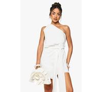 Boohoo Linen Look Wrap Detail Mini Dress In White white 10