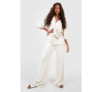 Boohoo Linen Mix Relaxed Fit Wide Leg Trousers In Natural Beige natural beige 6