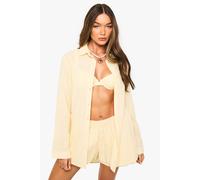 boohoo Women's Linen Oversized Beach Shirt in Lemon | Size: Large