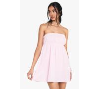 Boohoo Linen Shirred Bandeau Mini Dress In Pink pink 12