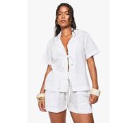 boohoo Women's Linen Tie Front Beach Co Ord in White | Size: Medium