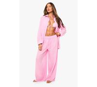 Boohoo Linen Wide Leg Beach Trousers In Pink pink S