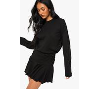 Boohoo Long Sleeve Ruched Drop Waist T-Shirt Dress In Black black 8