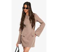 Boohoo Long Sleeve Slash Neck Tailored Mini Dress In Taupe taupe 18