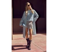 Boohoo Longline Collared Faux Leather Trench Coat In Grey grey 12