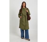 Boohoo Longline Quilted Puffer In Khaki khaki 12