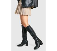 Boohoo Low Block Basic Pull On Knee High Boots In Black black 4