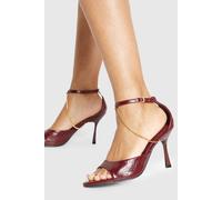 Boohoo Low Stiletto Textured Chain Detail 2 Part Heels In Cherry cherry 4