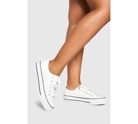 boohoo Women's Low Top Platform Lace Up Trainers in White | Size: 3