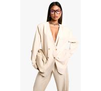 Boohoo Marl Collarless Relaxed Fit Blazer In Sand sand 8