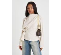 Boohoo Marl Knot Detail Long Sleeve Top In Ecru ecru 12