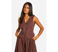 boohoo Women's Marl Mock Horn Fitted Waistcoat in Chocolate | Size: 6
