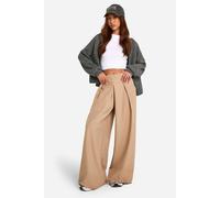Boohoo Marl Pleat Front Wide Leg Tailored Trousers In Camel camel 6