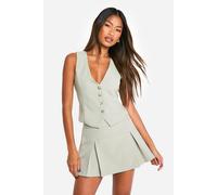 Boohoo Marl Seam Detail Pleated Micro Mini Skirt In Sage sage 12