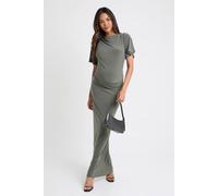 Boohoo Maternity Angel Sleeve Gathered Side Column Maxi Dress In Khaki khaki 8