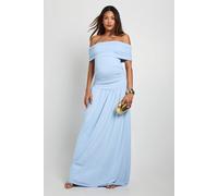 Boohoo Maternity Bardot Drop Hem Maxi Dress In Baby Blue baby blue 14
