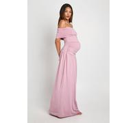 Boohoo Maternity Bardot Drop Hem Maxi Dress In Mauve mauve 10