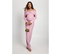 Boohoo Maternity Bardot Ruched Flare Sleeve Maxi Dress In Mauve mauve 12