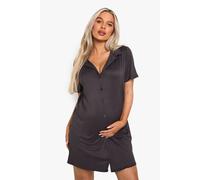 Boohoo Maternity Button Through Collar Nightie In Ash Grey ash grey 8