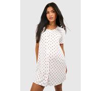 boohoo Women's Maternity Button Through Heart Print Nightie in Cream | Size: 12
