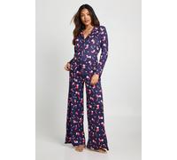 boohoo Women's Maternity Christmas Candy Cane Print Long Sleeve Shirt & Trousers Pyjama Set in Navy | Size: 10
