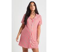 Boohoo Maternity Christmas Stripe Print Button Through Collar Nightie In Red red 16